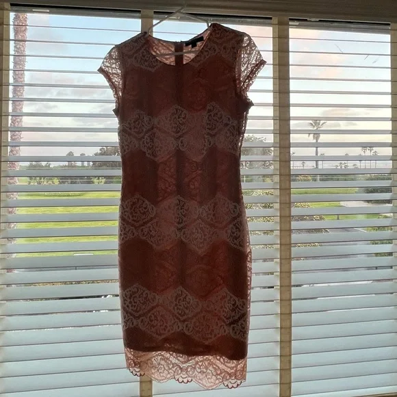 Sharagano lace light pink and white lined lace dress Size4 - Picture 8 of 8